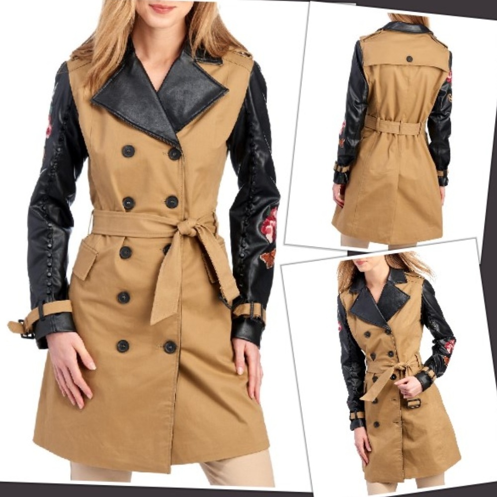 NWT THIRD LAYER Faux Leather Sleeve Trench